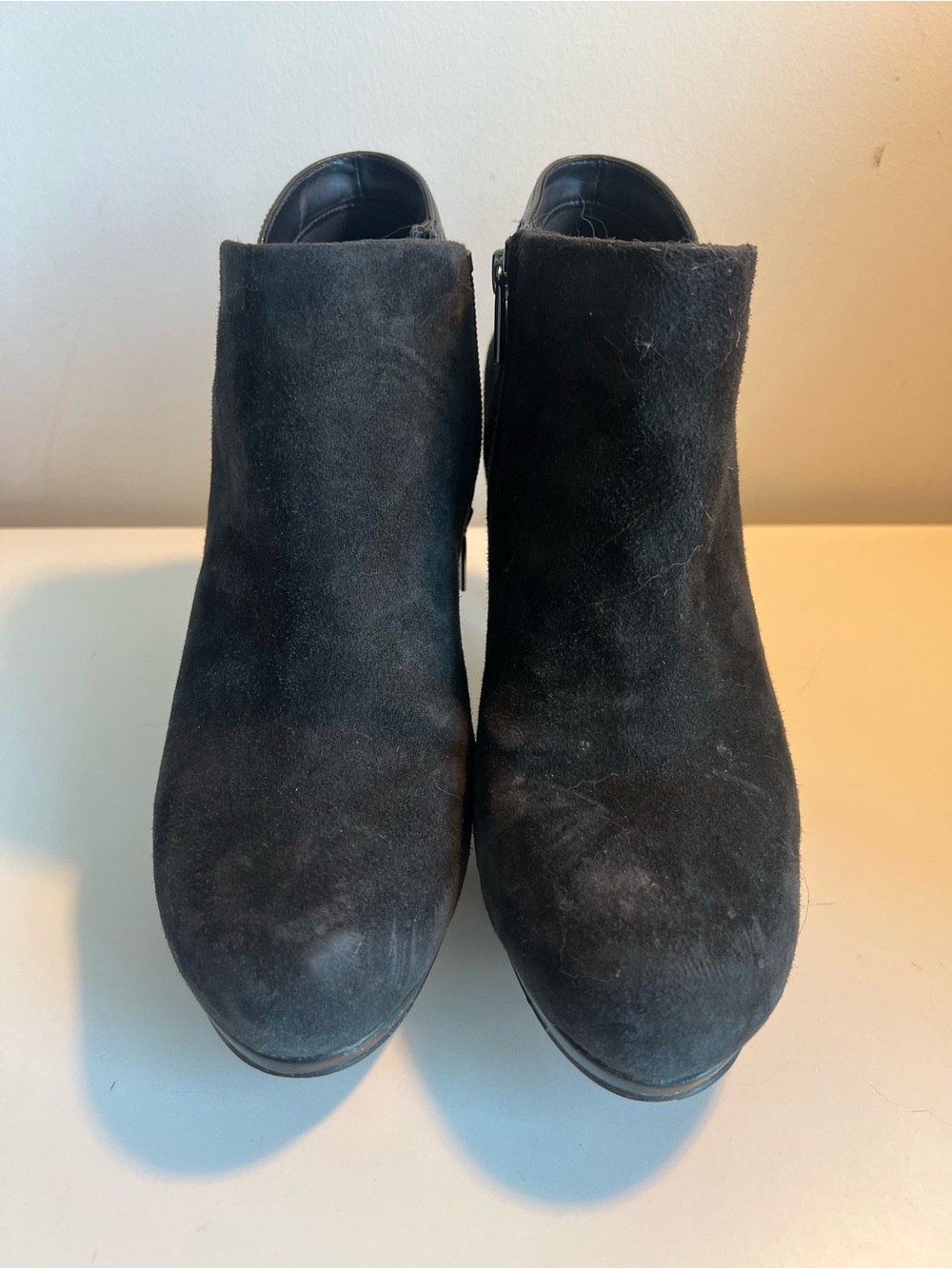 Clarks Black Suede Ankle Booties with Side Zipper